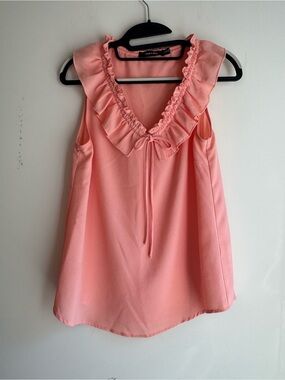 Doe & Rae Peach Ruffle V-Neck Tank